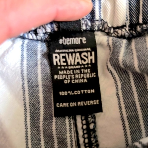 REWASH 🩳 FRINGED 100% COTTON BLUE/WHITE STRIPED SHORTS WITH ROPE BELT Womens XL - Picture 6 of 6